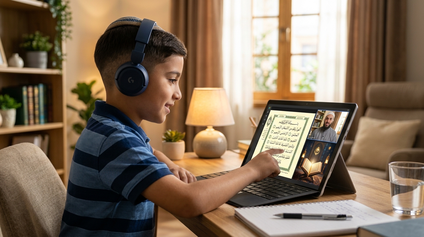 Student learning Quran online with live teacher